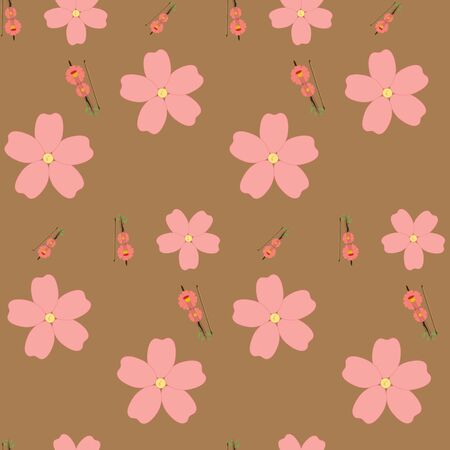 Seamless pattern with abstract sakura flowers and floral stringed violins on brownの写真素材