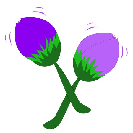 Violet and purple flower marakas (maraka) instrument made of flower, leaves and brunch shaking isolated on white background in vector.のイラスト素材