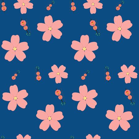 Seamless pattern with abstract sakura flowers and floral stringed violins on classic blueの写真素材