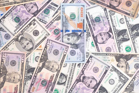 Money background with different dollar banknotes