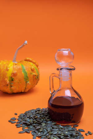 Natural organic pumpkin seed oil with pumpkinの写真素材