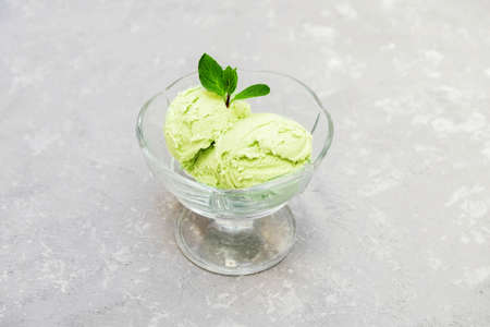 Dairy free avocado ice cream on neutral grey background