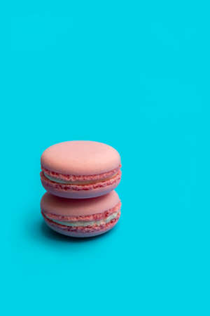 French pastries macaroon on blue backgroundの写真素材