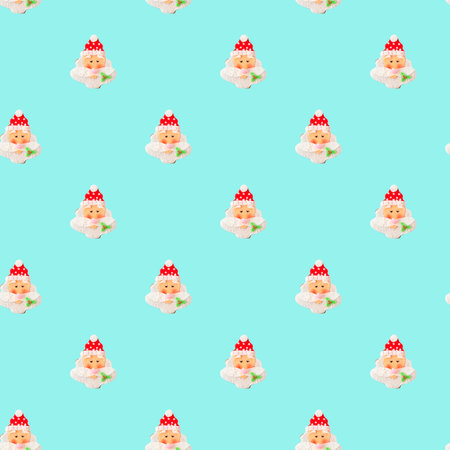 Santa Claus seamless pattern on light blue background. Christmas backgroundの写真素材
