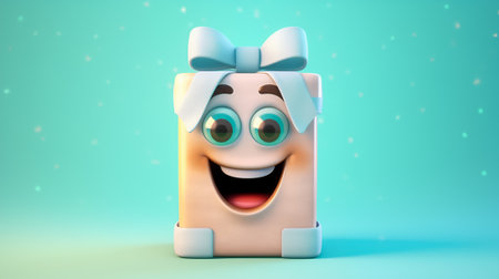 Cute present box on light pastel blue background with sparks, copy space. AI generativeの素材