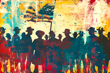 Silhouettes of people celebrating Juneteenthの素材