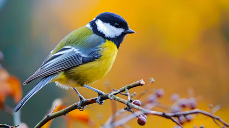 Tit bird on nature blurred background with copy spaceの素材