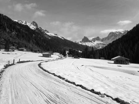 Snowy path and mountains peak in San NicolÃ² valley - Trentino South Tyrol (Italy)