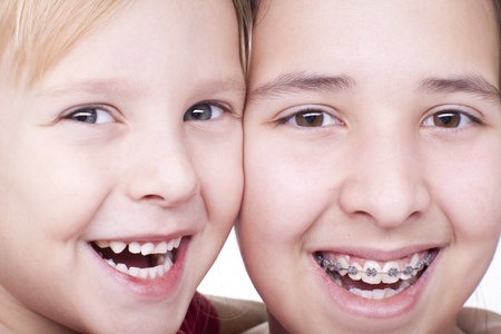 isolated of positive girl and boyの写真素材