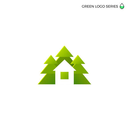 Green house logo. Eco house vector illustration. Logo for house building, green house, real estate company.のイラスト素材