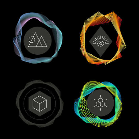 Vector abstract logo. Geometric symbols. Circle with eye. Multicolored. Outline logo. Design template. Geometric logo. Abstract logo. Vector design logo. Abstract logoのイラスト素材