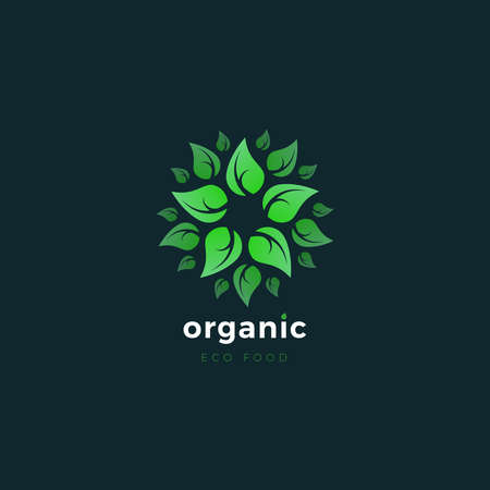 Organic product. Green eco. Design template of natural food with green leavesのイラスト素材