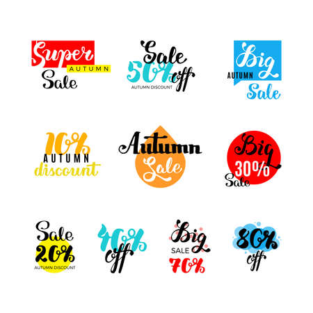 Autumn sale set. Drawn lettering. Vector autumn sale typography. Usable for cards and posters, sale billboards and signs. Sale banner design.のイラスト素材