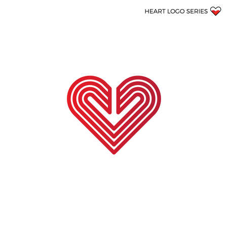 Red vector illustration of line art heart with arrow.  Valentine day heartのイラスト素材