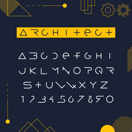 Minimalistic and simple geometric line art vector font. Letters and numbersのイラスト素材