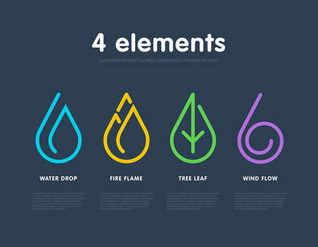 Nature elements. Water, Fire, Earth, Air. Infographic elements. Nature icon. Alternative energy sources.の写真素材