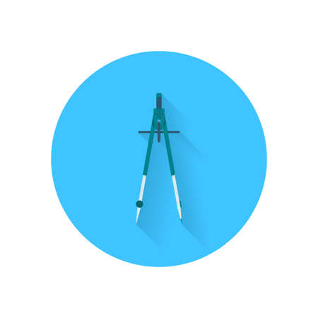 Drawing compass on blue circle with long shadow. Flat iconのイラスト素材