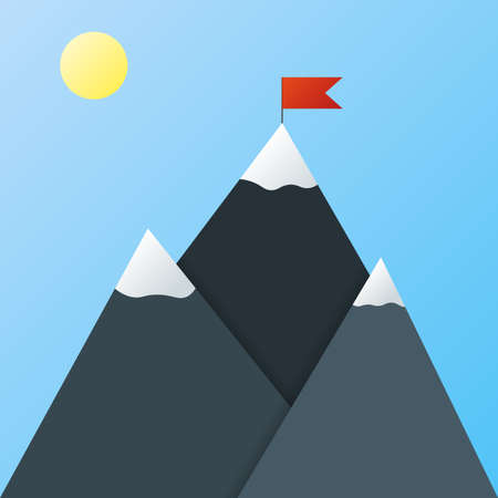 image of three mountains with flag. Success concept. Material designのイラスト素材