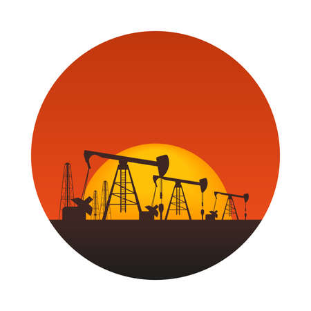 illustration of oil rigs at sunset. Background with place for your textのイラスト素材