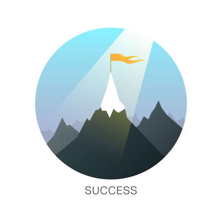 Flat image of mountains and flag. Success conceptのイラスト素材