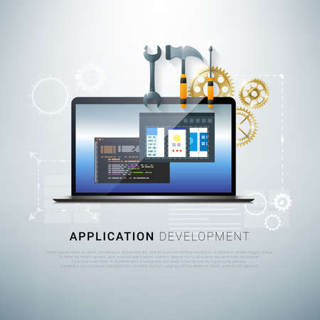 illustration of app development and coding processのイラスト素材