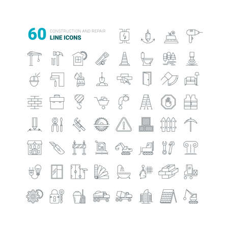 Construction and repair. Fully tunable thin outline iconsのイラスト素材
