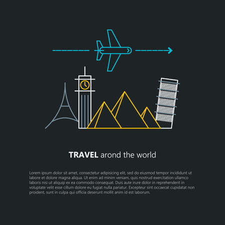 Travel image. Line art. City, landmarks and places. Travel conceptのイラスト素材