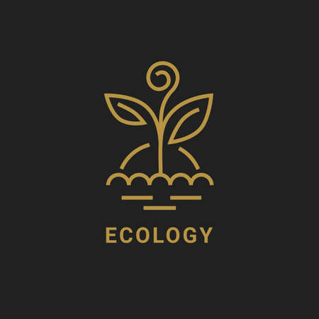 Ecology. Green plant with sun. line iconのイラスト素材