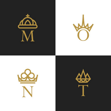 Letters with crowns ornamental golden icons setのイラスト素材