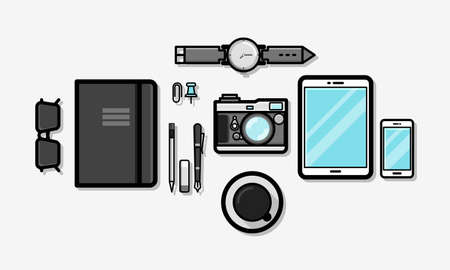 Hipster set. Stuff for travel. Outline business icons