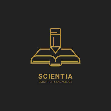 outline of open book with pencil. Education line iconのイラスト素材