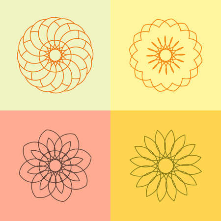 Floral line set. Flower outline iconのイラスト素材