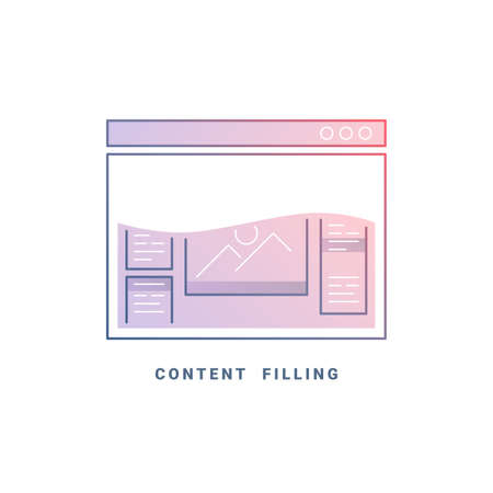 Web site content. Colored internet browser design template. Line illustrationのイラスト素材