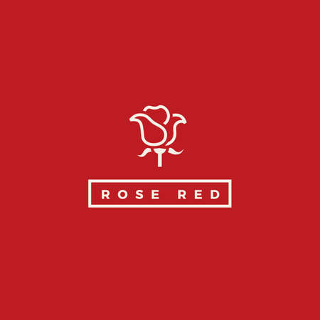 Red rose vector stylish logo. Floral line logotypeのイラスト素材