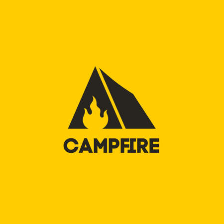 Vector silhouette black logo of campfire. Negative space logotypeのイラスト素材