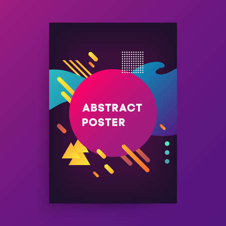 Vector abstract poster with geometric gradient shapes and retro colors. Bright 80's posterのイラスト素材