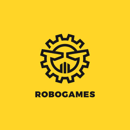 Vector outline logotype of cogwheel with face of robotのイラスト素材