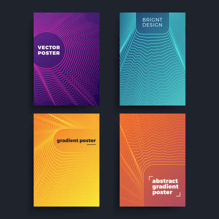 Set of abstract geometric 80's posters with simple shapes and retro colors.のイラスト素材