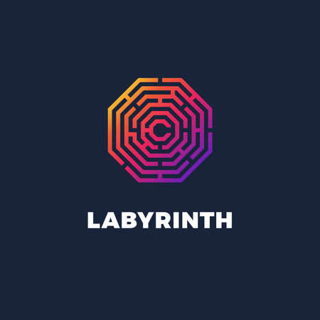 Color gradient logo of labyrinth. Vector logotypeのイラスト素材