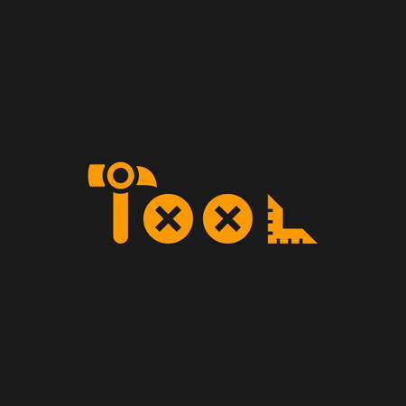 Tool vector text logo. Minimalistic vector logo of tool with hammer, ruler and screwsのイラスト素材