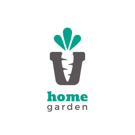 Logotype for gardening stores. Minimalistic pot with carrotのイラスト素材
