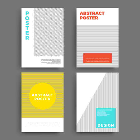 Set of abstract geometric 80's posters with simple shapes and retro colors.のイラスト素材