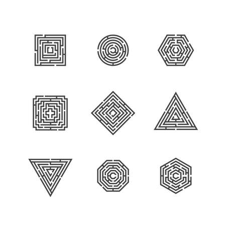 Color gradient logos of labyrinth. Vector logotype setのイラスト素材