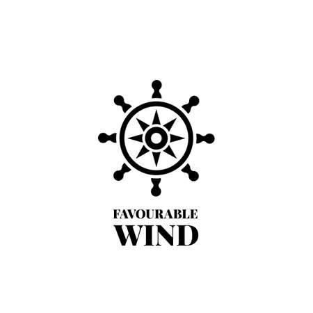 Marine handwheel black silhouette logo. Vector logotype of sea wheelのイラスト素材