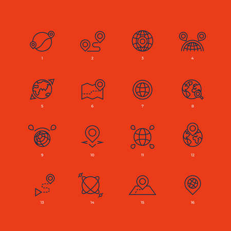 Fully editable modern line icons of global positioning and tracking.のイラスト素材