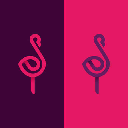 Minimalist vector logotype of ribbon flamingo. Simple bird logo.のイラスト素材
