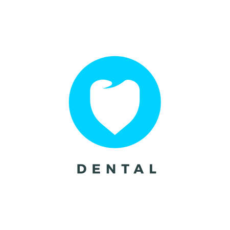 Silhouette logo with white tooth for dental clinic on blue circle. Vector illustration.のイラスト素材