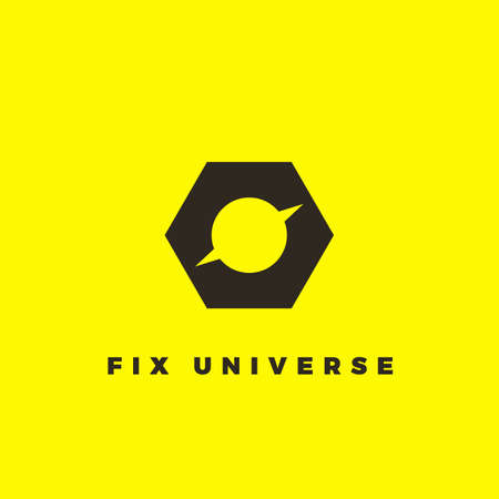 Vector minimalist logotype of planet inside screw-nut. Black logotype for repair service.のイラスト素材
