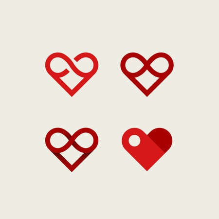 Vector set of infinite heart logos. Outline, flat and gradient logotypes.のイラスト素材