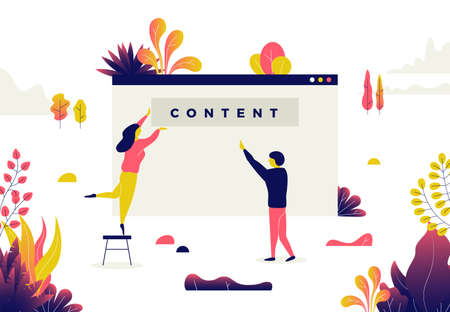 Modern flat illustration of filling web page with content.のイラスト素材